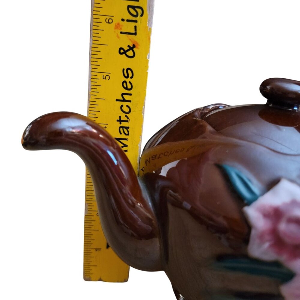 Vintage Brown Floral Ceramic Teapot Made in Japan Raised Flower Design - Picture 8 of 9